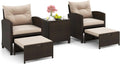 Tangkula 5 Piece Patio Rattan Furniture | Wicker Cushioned Chairs Set w/ 2 Ottomans & Tempered Glass Coffee Table