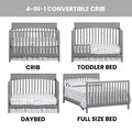 Oxford Baby Harper 4 - in - 1 Convertible Crib, Dove Gray, GREENGUARD Gold Certified, Wooden Crib