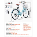 KFFKFF 26" Cruiser Bike, 7 - Speed, Pale Blue Coastal Riding Bike with Spacious Basket and Back Stand, Safe & Robust Bicycle with Modifiable Saddle