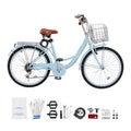 KFFKFF 26" Cruiser Bike, 7 - Speed, Pale Blue Coastal Riding Bike with Spacious Basket and Back Stand, Safe & Robust Bicycle with Modifiable Saddle