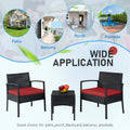 Tappio Outdoor Furniture 3 Piece Patio Bistro Furniture Set, Rattan Conversation Chairs Set with Side Table and Cushions, Patio Furniture Sets for Balcony Garden Porch, Red