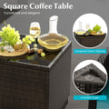 Tangkula 5 Piece Patio Rattan Furniture | Wicker Cushioned Chairs Set w/ 2 Ottomans & Tempered Glass Coffee Table