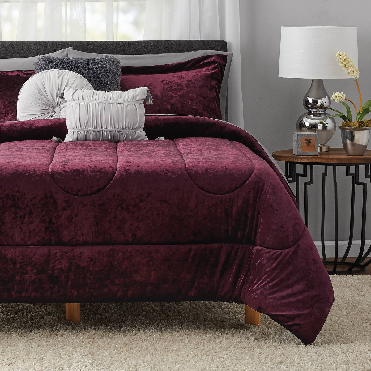 Mainstays Metropolis Velvet 10-Piece Bed in A Bag Bedding Set w/Bonus Sheet Set + Pillows, Full