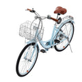 KFFKFF 26" Cruiser Bike, 7 - Speed, Pale Blue Coastal Riding Bike with Spacious Basket and Back Stand, Safe & Robust Bicycle with Modifiable Saddle